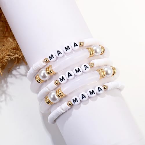 Elegance 11 designs colorful bracelets for women Surfer Thick Tube Heishi Summer Beach Beaded Stackable Boho Stretch Bracelets - color: Mother