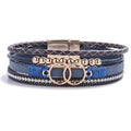 FANCY SHINY Boho Leather Wrap Bracelet Stackable Infinity Chunky Cuff Bracelets Western Hippie Outfits Jewelry Valentine Gifts for Women - color: Navy Blue