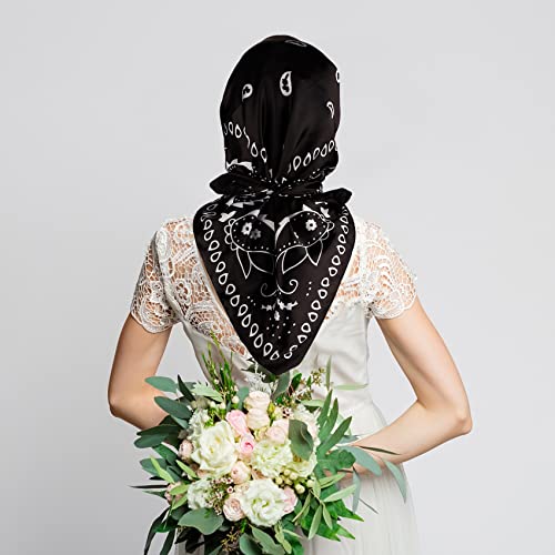 NZKNP Silk-Like Head Scarf - Women's Bandana Wraps - color: 31-black, size: 35"*35"