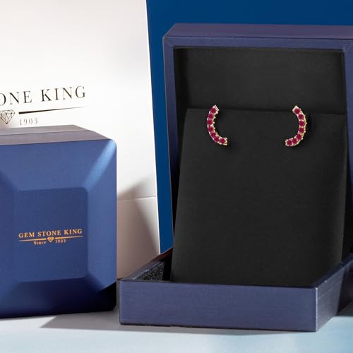 Gem Stone King 18K Yellow Gold Plated Silver Round 2MM Gemstone Stud Ear Crawler Earrings for Women - color: Created Ruby-July