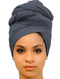 Harewom Head Wraps for Black Women Stretch Head Scarf Long African Hair Wraps Turban Headwraps Jersey Headbands - color: 1pcs -Dark Gray