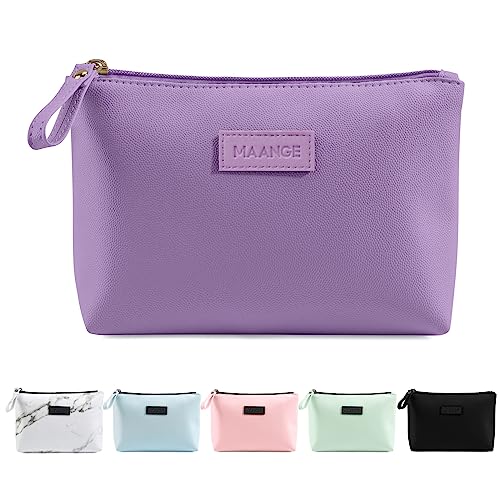 MAANGE Cosmetic Bags for Women Small Makeup Bag for Purse Pu Leather Makeup Pouch Travel Makeup Bag with Zipper Make Up Bag for Travelling - color: Purple