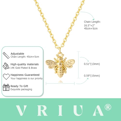 VRIUA Gold Necklace for Women - 14K Gold Plated Dainty Italian Horn Star of David Butterfly Bow Sun Lotus Volleyball Baseball Cowboy Boots Necklace Jewelry Everyday for Women - style: Bee