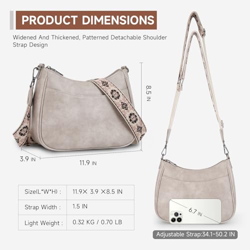 APHISON Trendy Leather Crossbody Purse with Adjustable Strap, Women's Shoulder Handbag - color: 02-grey