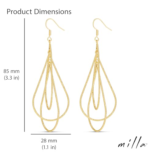 MILLA Teardrop Earrings - Designer Silver Statement Earrings or Gold Dangle Earrings for Women Trendy Upscale Dangly Earrings - color: Triple Teardrop / 14K Gold Plated