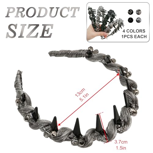 4 Pcs Braided Headbands with Teeth for Women, Handmade Crystal Flower Comb Hairbands, Sparkly Twisted Non-Slip Hard Head Bands, Elegant Silver Black Hair Accessories - color: Silver Black