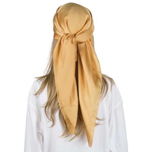 RIIQIICHY 35 Inch Head Scarf for Women Hair Scarf Like Silk Scarf Square Scarf Bandanas for Women - color: Dark Yellow