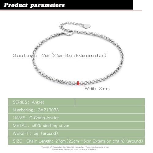 Dankadi Women 925 Sterling Silver Anklets Bracelet Men Simple Chopin/Box Chain/Twist Rope Chain Summer Beach Foot 24k Gold Plated Jewelry Gift - color: Rolo Chain Silver, size: 27cm