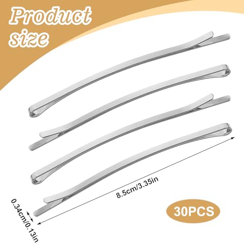 Tyqour 30 PCS Curved Bobby Pins for Women Silver Jumbo Bobby Pins for Thick Hair Long Hair Pins for Buns for Women Thick Long Updo Hair Style - color: Silver