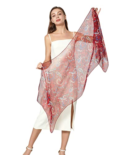 PANTONIGHT Long Chiffon Fashion Scarf Lightweight Chiffon Sheer for women - color: Red Blue