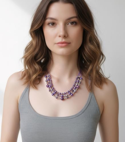 Noessla Beaded Statement Necklaces for Women Layered Chunky Bead Necklace Fashion Costume Jewelry Gifts for Mom - color: Purple