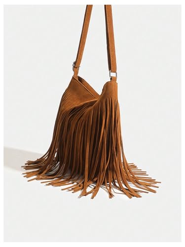 SweatyRocks Women's Fringe Western Crossbody Bags Tassel Shoulder Purses - color: Solid Brown