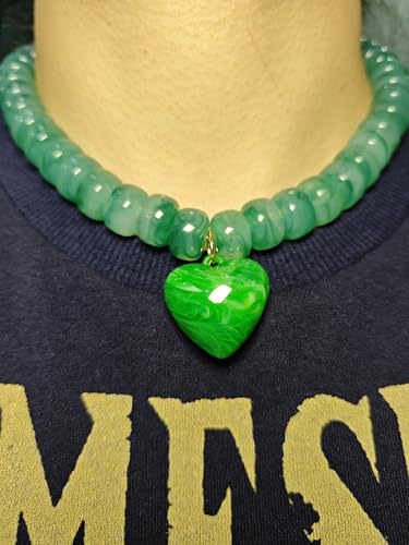 Chunky Colorful Beaded Statement Boho Summer Beach Chokers Necklace Heart Pendant Pink Green Yellow Brown Fashion Jewelry - color: Green