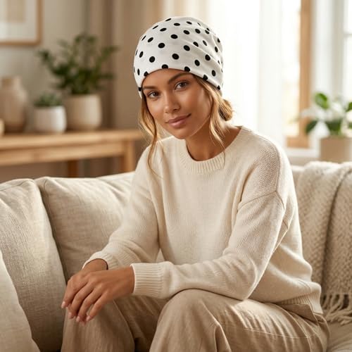 Bohend Bohemian Beanie Hats Headwear Cap Stretch Non Slip Bandanas Sleep Turbans Hats for Women Men Close top Head Covering - style: Polka Dots
