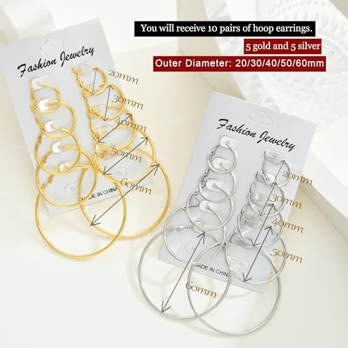 9 Pairs Small Gold/Silver Hoop Huggie Earrings Set for Women, 14K Gold Plated Chunky Hoop Small Earring Hypoallergenic Thick Open Lightweight Chunky Hoop Earrings Jewelry for Gifts - color: 5Gold5Silver