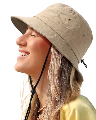 Water-Resistant Bucket Hat for Women Men Rain Hat UPF 50+ Boonie Sun Hat Foldable Summer Floppy Fishing Safari Hats - color: Khaki