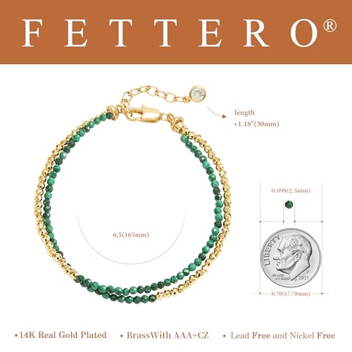Fettero Beaded Bracelets for Women Charm Natural Stone Handmade Beads White Gold Plated Dainty Gold Bracelets Non Tarnish Boho Summer Beach Vacation Jewelry - color: Green Maq-Layered