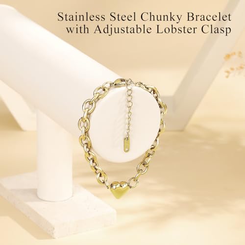 Emibele Heart Charm Bracelet for Women, Bible Verse Bracelet Stainless Steel 18K Gold Plated Bracelet Love Pendant Link Chain OT Clasp, Birthday Christmas Jewelry Gift for Mother Her - color: Gold Heart