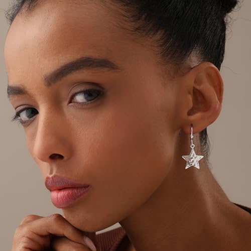 LeCalla 925 Sterling Silver Drop & Dangle Earrings for Women | Handmade Hammered Textured Drop Dangle Earring Jewelry | Women's Hammered Earrings Jewelry for Gift Mom Wife - color: Wishing Star