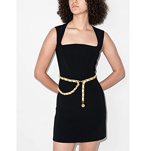 YooAi Chain Belts Leather Waist Belt for Women Layered Metal Chain Belt - size: XS/S: fits waist from 26"-30", style: White