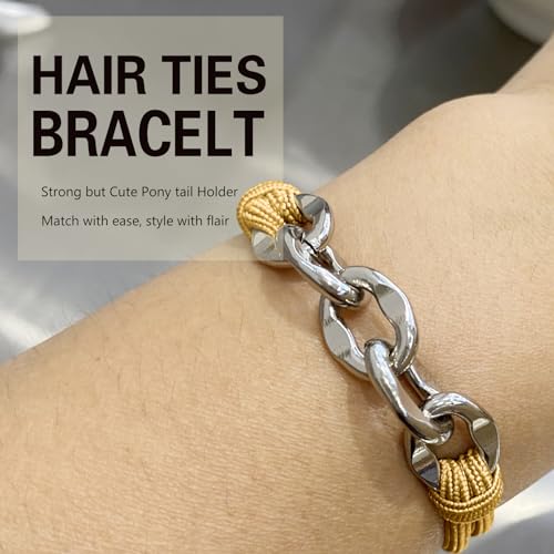 Bracelet Hair Ties for Women, Soft Elastic Ponytails Holders with Silver Jewelry Cute Stretchy Pony Tails Hair Ties for Girls Gifts (Caramel with Silver) - color: Caramel-04