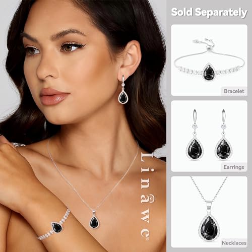 Linawe Crystal Imitation Diamond Rhinestone Charm Bracelets for Women, Gold/Silver/Rose Gold Adjustable Chain Bracelet, Teardrop Birthstone Cubic Zirconia Prom Costume Wedding Jewelry - color: Silver,Blk