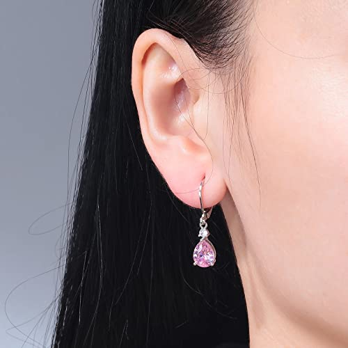CiNily Teardrop Leverback Dangle Earrings for Women Hypoallergenic 14K Gold Plated Cubic Zircon Drop Earrings Fashion Crystal Earrings for Girls Jewelry Christmas Gifts - color: White Gold-Pink CZ