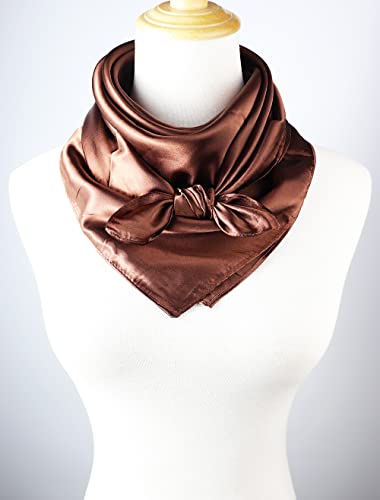 vabovin Satin Head Scarf for Women Solid Color, 35×35 in | Silk Feel Neckerchief, Hair Scarf, Fashion Bandana, Headscarf, Headband, Hair Wrap Sleeping, Daily Fashion Styling - color: 220 Coffee