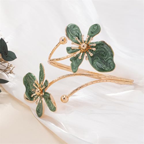 Flower Arm Cuff Bracelets for Women Adjustable Gold Upper ArmBand Jewelry Boho Floral Open Wrap Statement Bangle Bracelet Arm Cuff Jewelry Gifts for Women - color: Green