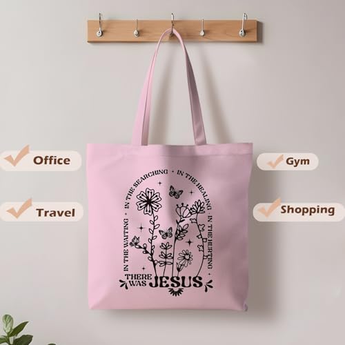 Jesus Tote Bag, Christian Tote Bags for Women, Religious Reusable Grocery Bags - color: Pink Floral
