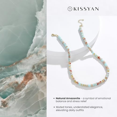 KissYan Boho Beaded Choker Necklace for Women, Gemstone Choker Natural Stone Freshwater Pearl Surfer Necklaces 14K Gold Plated Summer Beach Handmade Jewelry - color: P-Blue Red