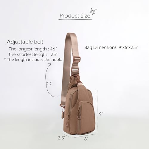 ODODOS Sling Bag with Adjustable Straps Crossbody Chest Bag Lightweight Backpack for Casual Traveling Hiking - color: Brown