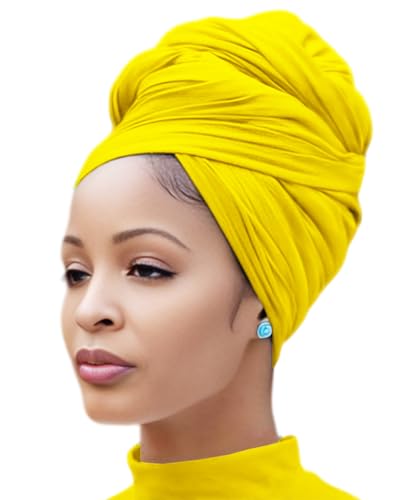 Nonbongoy Head Wraps for Black Women Stretch Headwraps Large Hair Wraps Hijab Scarves for Muslim Head Scarf Turban Headbands - color: 1-yellow Headwrap