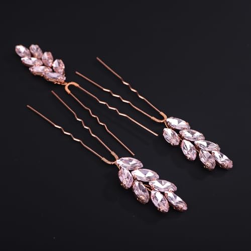 3pcs Rhinestones Beads Pink Hair Pins for Women Wedding Bridal Vintage Hair Styling Jewelry (Pink) - color: Pink