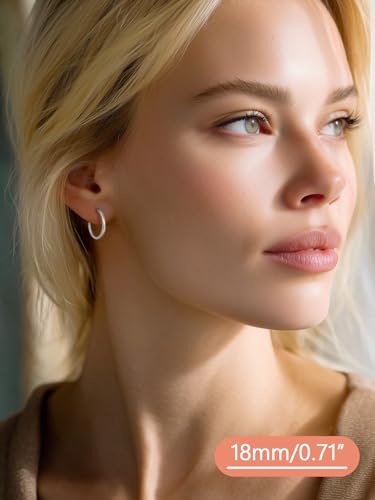FaithHeart 925 Sterling Silver Post Huggie Hoop Earrings for Women, Silver Small Hoop Earring, Hypoallergenic Cartilage Earrings for Women - color: 01. Blank-Silver, size: 18mm