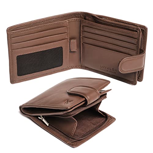 Soft Leather Wallet for Men - Mens Wallet Bifold with Zipper Coin Pocket - Holds Bills, Credit Cards, Coins - Carteras para Hombres Piel - Billeteras de Hombres Cuero Original - RFID Blocking - color: Brown