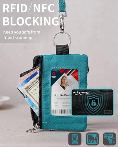 Artpaxy Minimalist Wallet For Mens Womens, Keychain RFID Blocking Zipper Small Wallet with ID Window 2 Lanyards,Water Resistant Travel Cash Card Coin Case Boys Girls - color: Turquoise, style: Casual