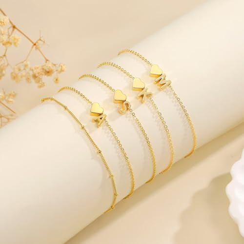 M MOOHAM Gold Initial Ankle Bracelets for Women - Layered Heart Letter A-Z Initial Dainty Gold Anklets for Women Waterproof, Womens Anklets Jewelry Birthday Gifts Jewelry - color: L