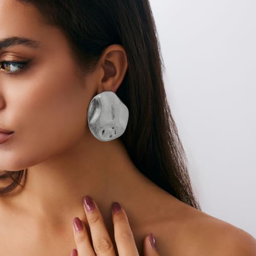 Mixed Metal Statement Earrings for Women Chunky Earrings Big Statement Large Oval Round Pebble Shape Earring Irregular Geometric Drop Dangle Earring Chunky Jewelry - style: 2 - S