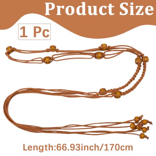 CRASPIRE Boho Rope Belt Tassel Braided Waist Belts Brown Thin Tie Skinny Woven Beads Cord Handmade Weaving Handwoven Macrame Long Apparel Decorative Chain for Women Dress Cloth Outfit Skirt Wrap - color: Brown