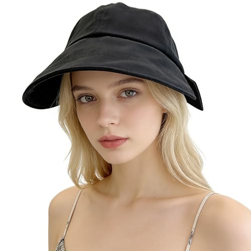 Women Wide Brim Sun Hat Adjustable Packable Beach UV Protection Gardening Hats - color: Black-01