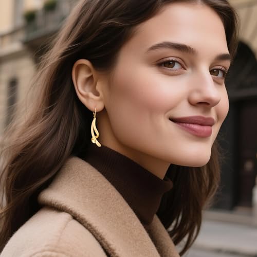 ALEXCRAFT Twisted Silver Dangle Earrings, Hypoallergenic Elegant Lightweight 14k Gold Plated Long Brushed Twisted Tassel Dangling Drop Leverback Earrings for Women Trendy Statement Jewelry in Box - color: Brushed_Gold