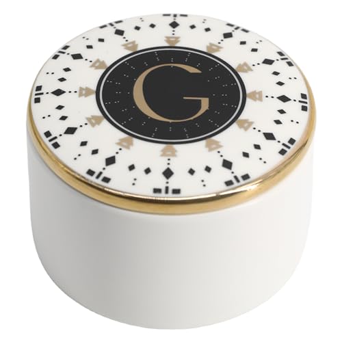 COLLECTIVE HOME - Monogram Jewelry Box, Bohemian Ceramic Trinket Box, Storage for Necklace Ring Bracelet Keys, Birthday Mother's Day Christmas Gift for Women, 3.25" x 2.5" (G) - color: G