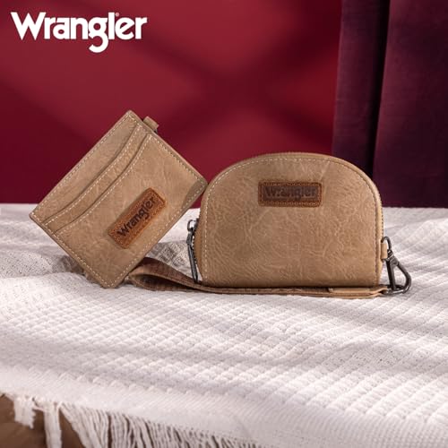 Wrangler KeyChain Wallet Wristlet Wallets for Women Dual Pouch Wristlet with Zipper Womens Credit Card Holder Wallet - color: A-Khaki