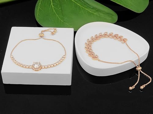 Tennis Bracelet for Women Cubic Zirconia Bracelets Adjustable Slider Bracelets - color: Rose Gold