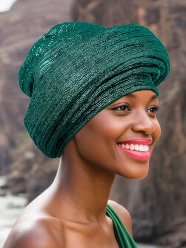 Woeoe African Head Wraps for Black Women Gold Pre Tied Headdress Wedding Turban Hats - color: Green