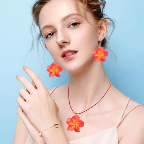 4 Pairs Tropical Bohemian Dangle Earrings For Women Hawaii Plant Daisy Flower Drop Earrings Set - color: white