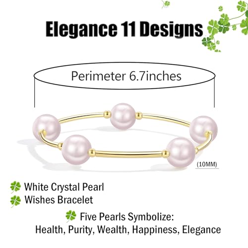 Elegance 11 designs 10mm Crystal White Pearl Blessing Bracelet - style: Style-Pink