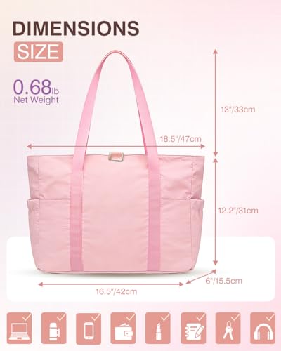 Tote Bag for Women, 26L Capacity Travel Purses Work Bag, Small Zipper Tote Bag for Travel Nurse Gym Teacher - color: Pink