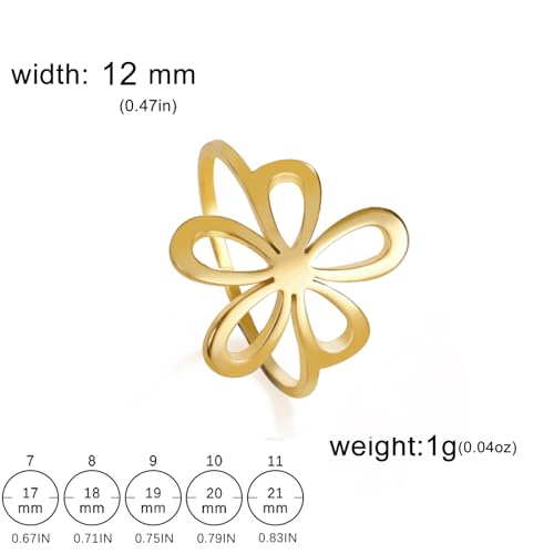 TEAMER Filigree Flower Ring Stainless Steel Elegant Bohemian Finger Ring Wedding Band Ring Exquisite Jewelry for Women - color: Style 2 - Gold